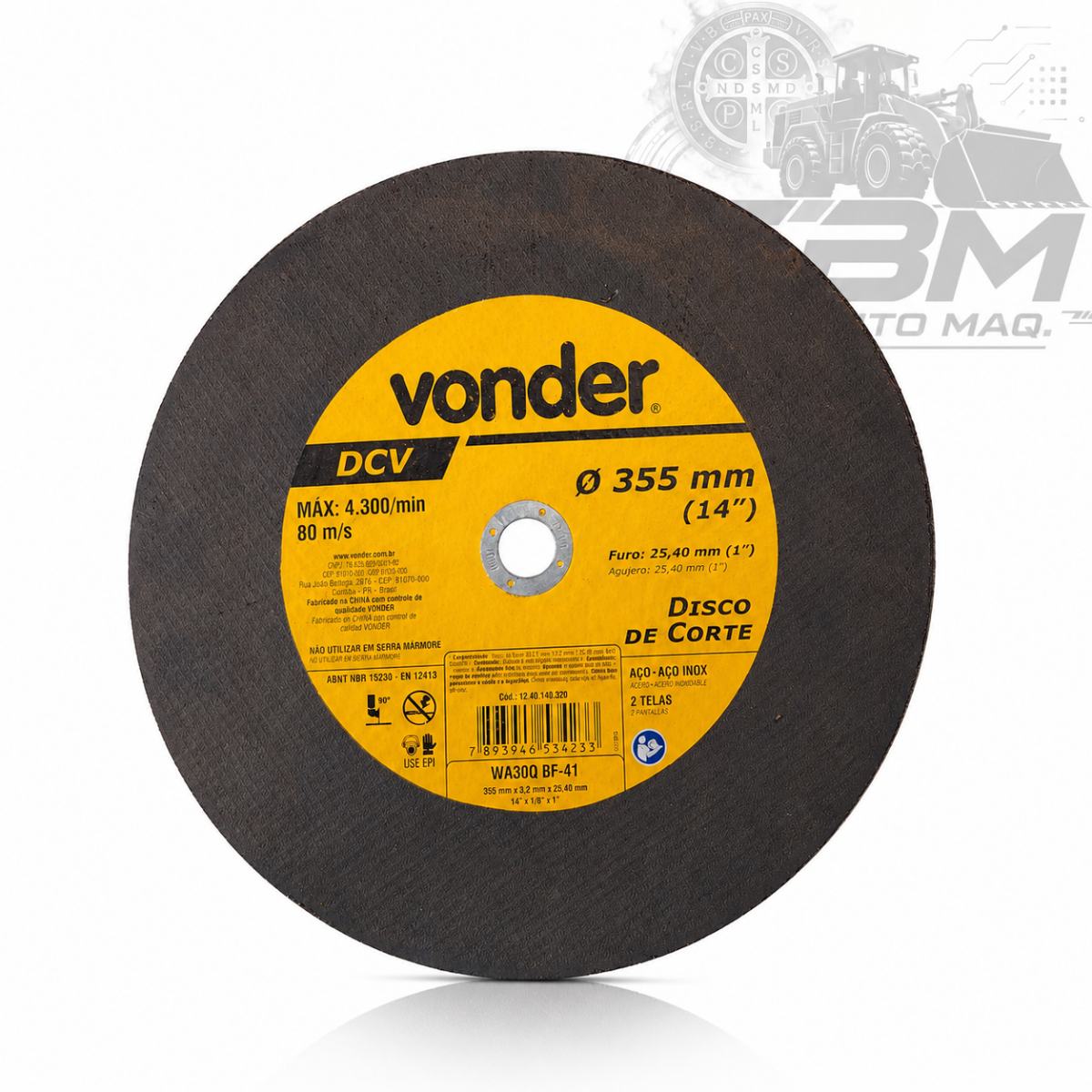 Disco de Corte de 14" Vonder para Policorte — Alta Performance (Eixo 1")
